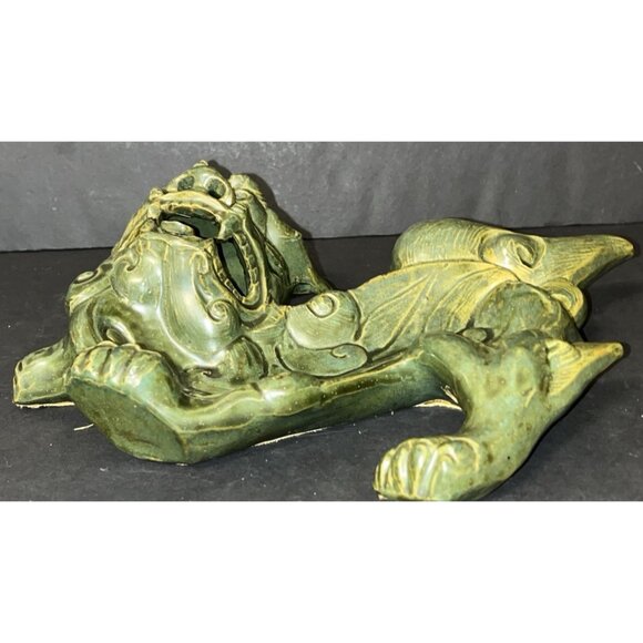 Vtg Chinese Foo Dog Ashtray Trinket Soap Dish Majolica Clay 1950s Tobacciana - Picture 3 of 5